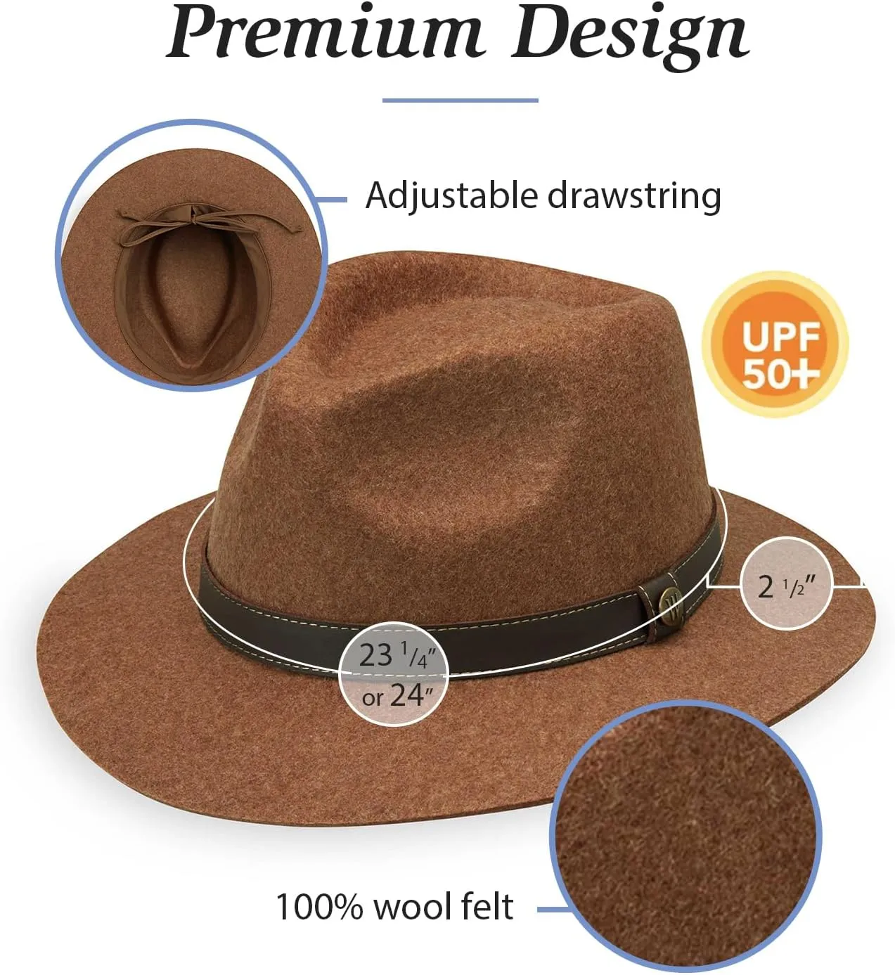 Wallaroo Hat Company Men’s Durango Fedora – UPF 50  Sun Protection, Wide Brim Sun Hat, Packable and Adjustable Sizing