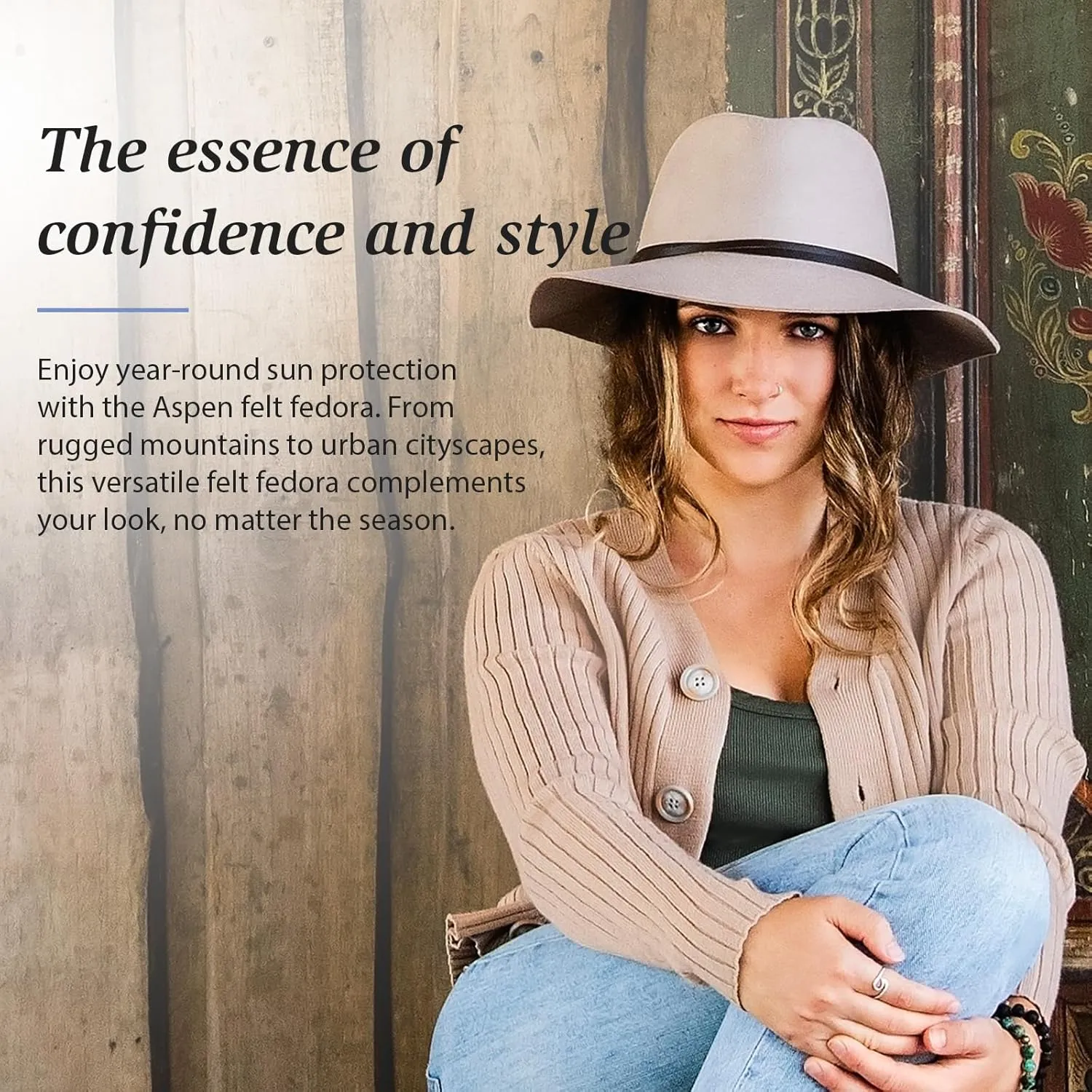 Wallaroo Hat Company Women’s Aspen Fedora – UPF 50  Sun Protection, Packable and Adjustable Sizing for Medium Crown Sizes