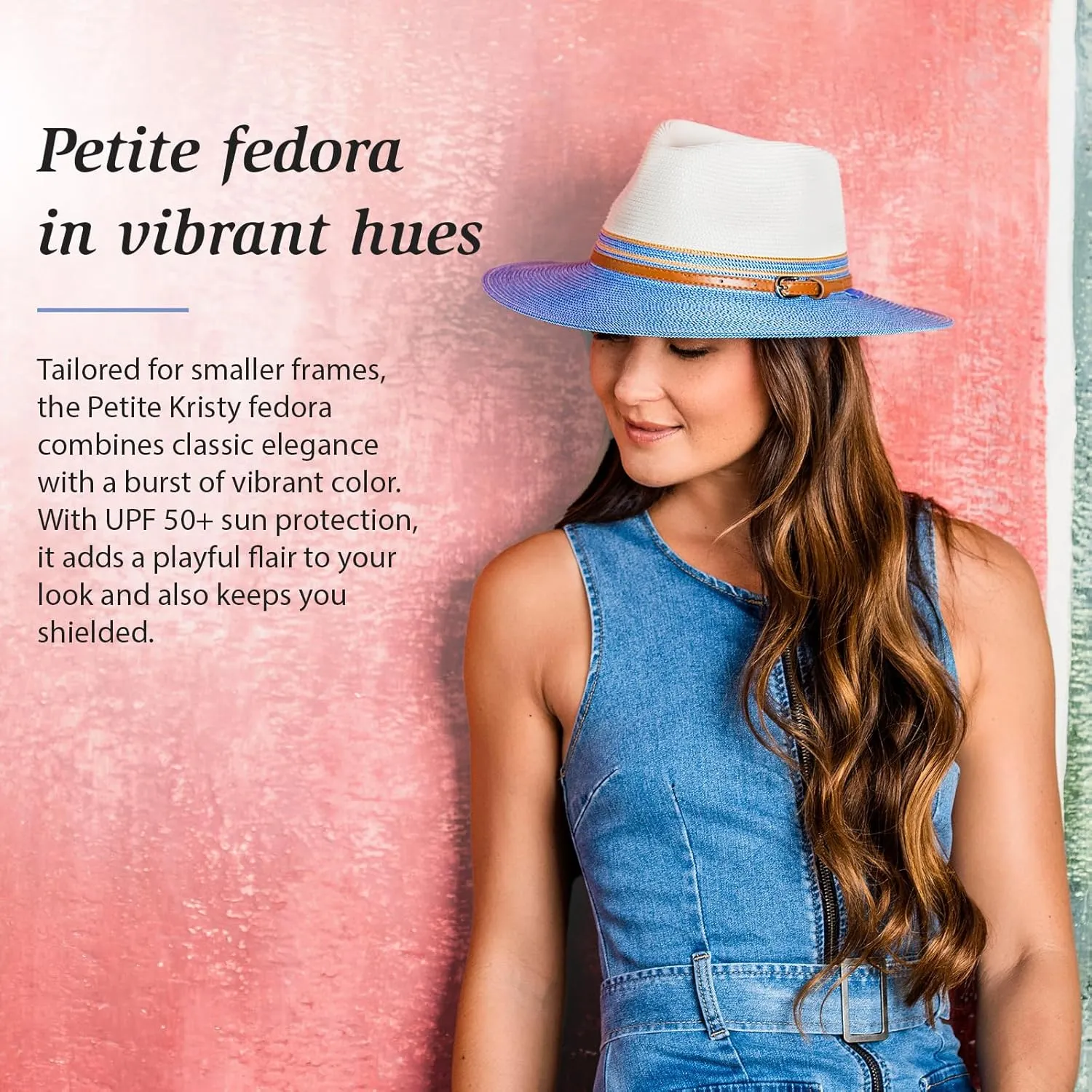 Wallaroo Hat Company Women’s Petite Kristy Fedora – UPF 50 , UV Sun Protection Hat, Packable Design, Adjustable, Small Size