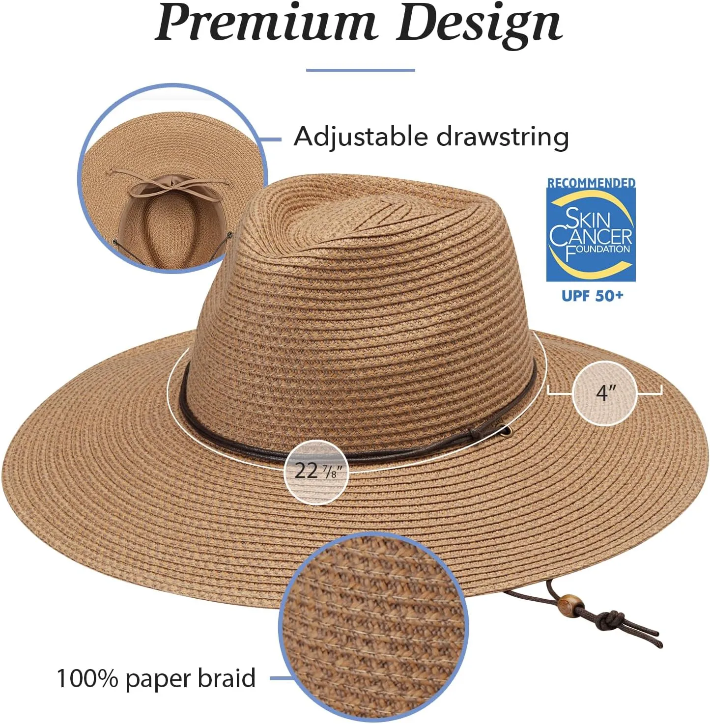 Wallaroo Hat Company Women's Sanibel Fedora – UPF 50  UV Sun Hat, Wide Brim, Packable, Chin Strap, Adjustable, 2 Sizes
