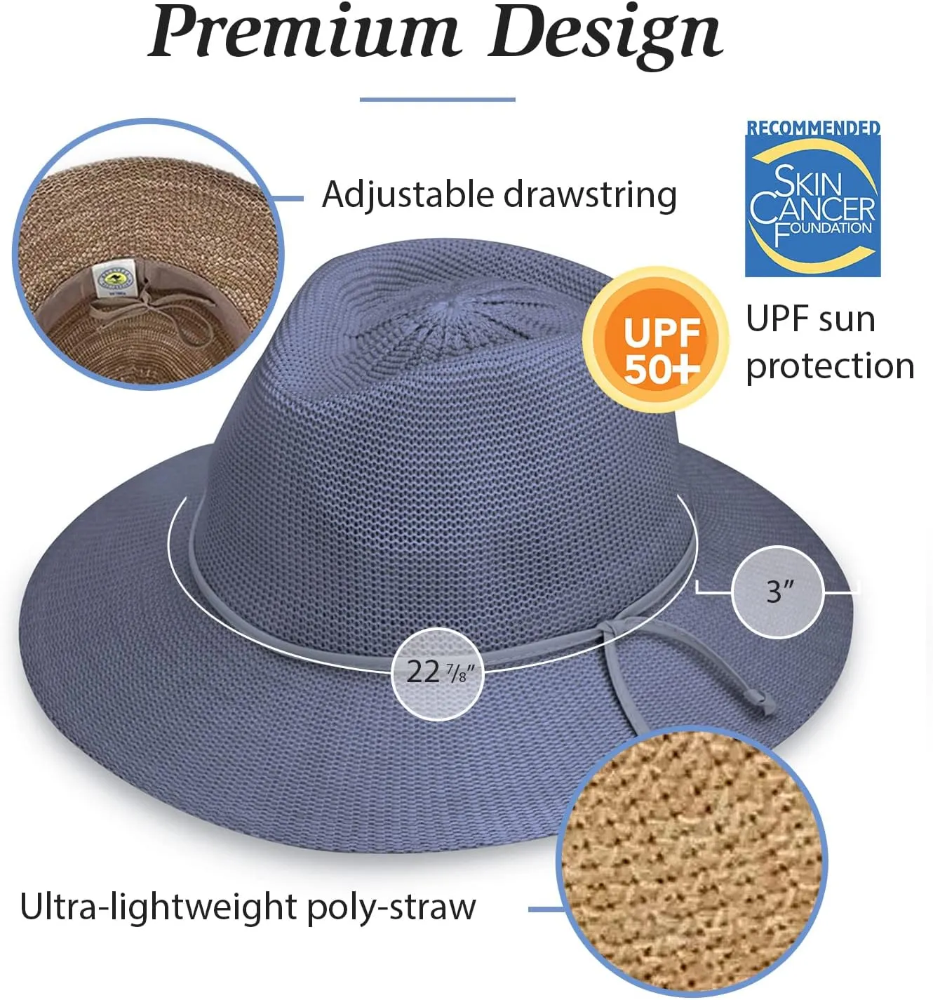 Wallaroo Hat Company Women’s Victoria Fedora – UPF 50  UV Protection, Wide Brim, Medium Size, Packable & Adjustable Sun Hat