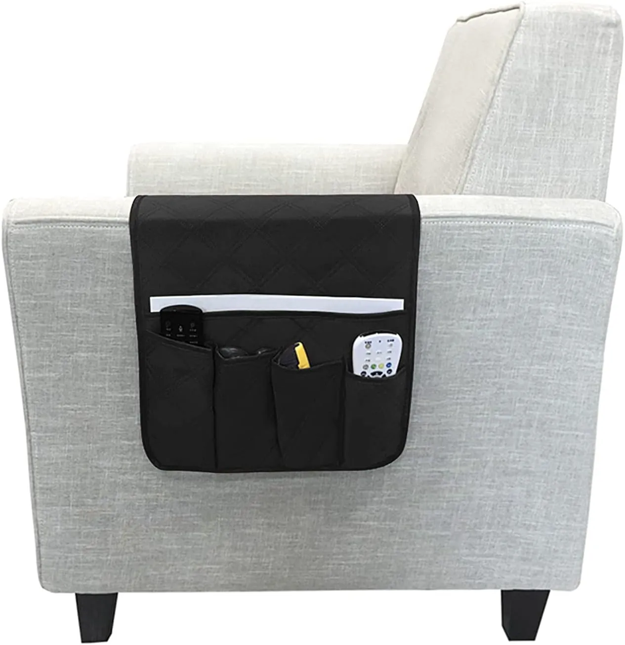 Waterproof Armrest Covers Sofa Arm Organizer with 5 Pockets for Tablet Magazines TV Remote Holder, Non-slip Recliner Couch Armchair Slipcover Furniture Sofa Arm Protector Storage Caddy Pouch
