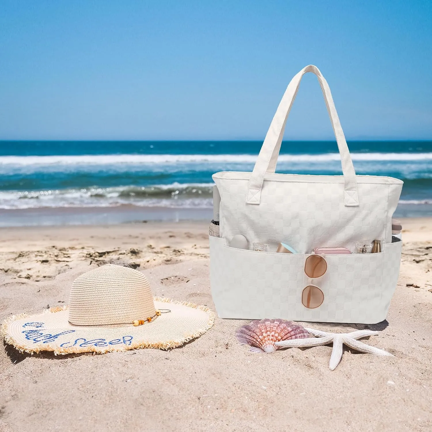 Waterproof Beach Tote Pool Bags for Women Ladies Extra Large Gym Tote Carry On Bag With Wet Compartment for Weekender Travel