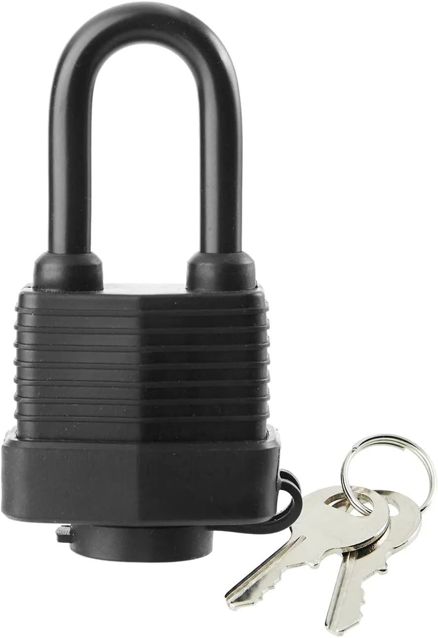 Waterproof Padlocks Keyed Alike for Outdoor use, Covered Heavy Duty Laminated Steel Lock, 1-9/16 Inch. Wide, Long Padlock, Pack of 6