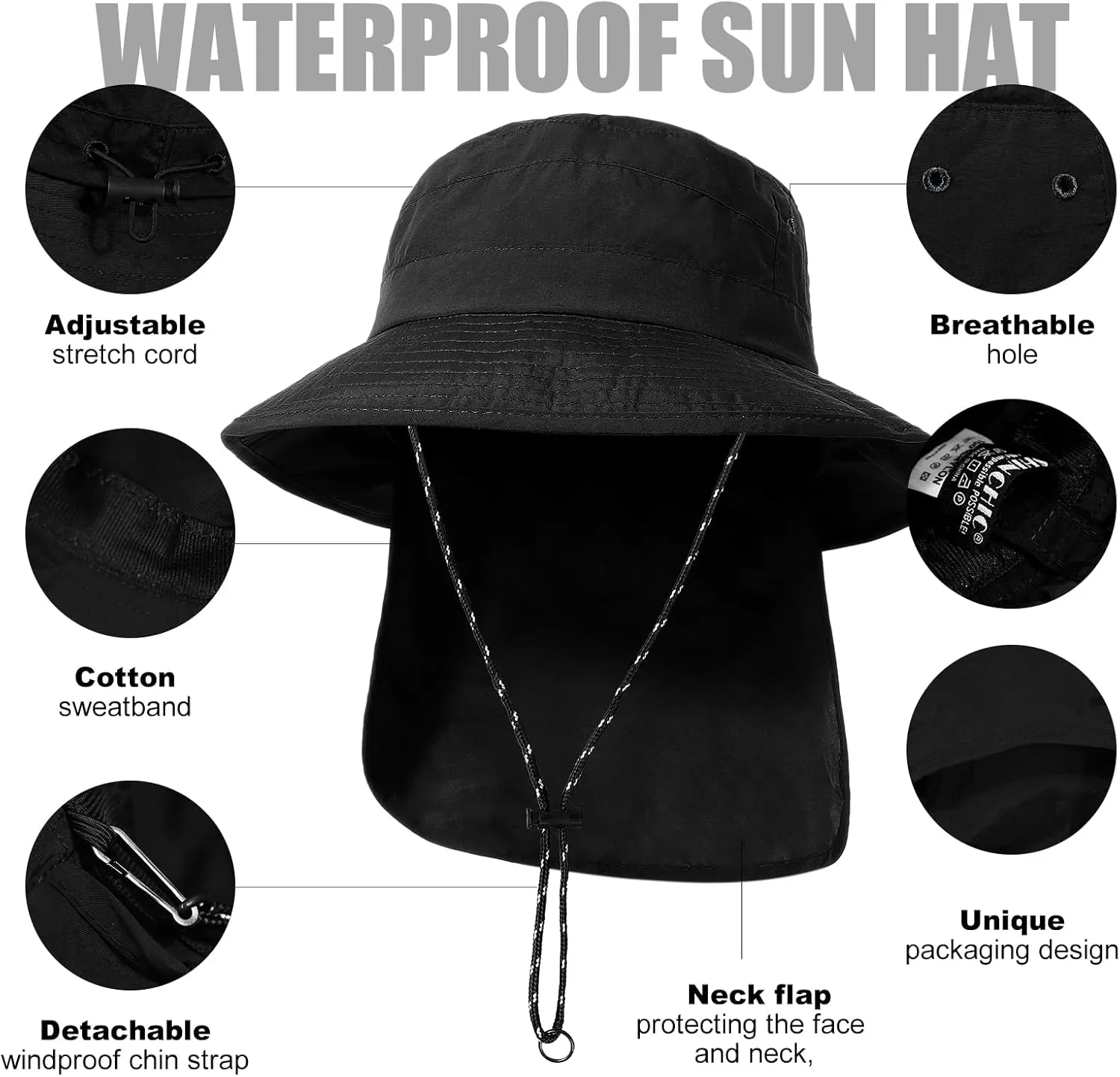 Waterproof Sun UPF 50  Bucket Hat UV Protection Packable Brimmed Boonie for Women Men Summer Lightweight Hiking Outdoor Cap