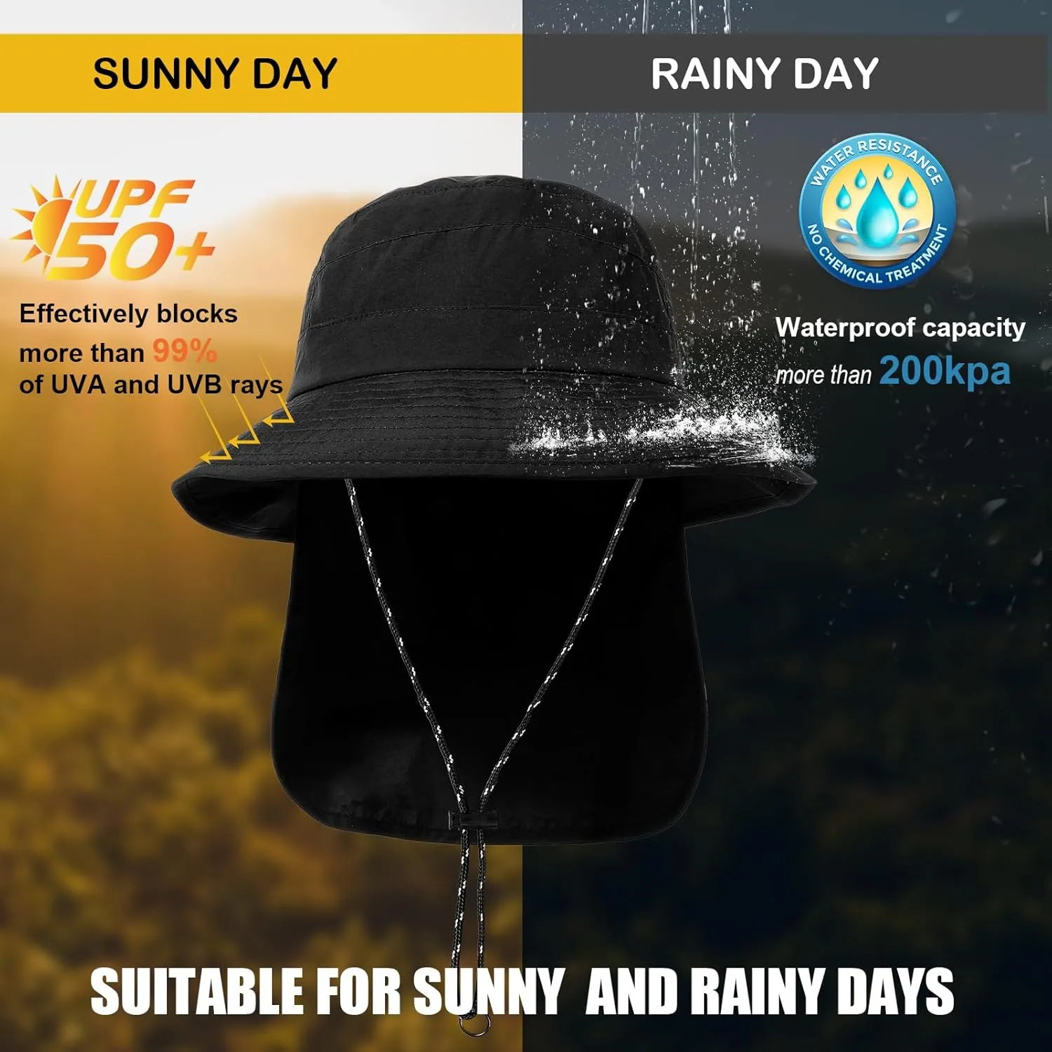 Waterproof Sun UPF 50  Bucket Hat UV Protection Packable Brimmed Boonie for Women Men Summer Lightweight Hiking Outdoor Cap