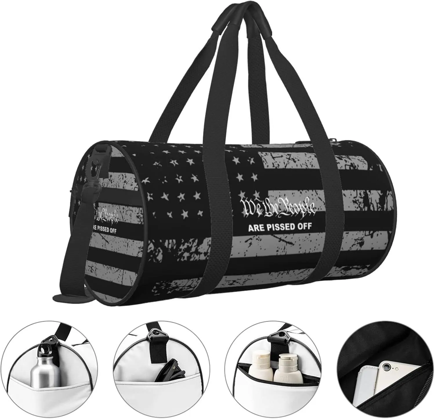 We The People Are Pissed Off Travel Luggage Duffel Bag Sports Rolling Foldable Duffel Bag, Black