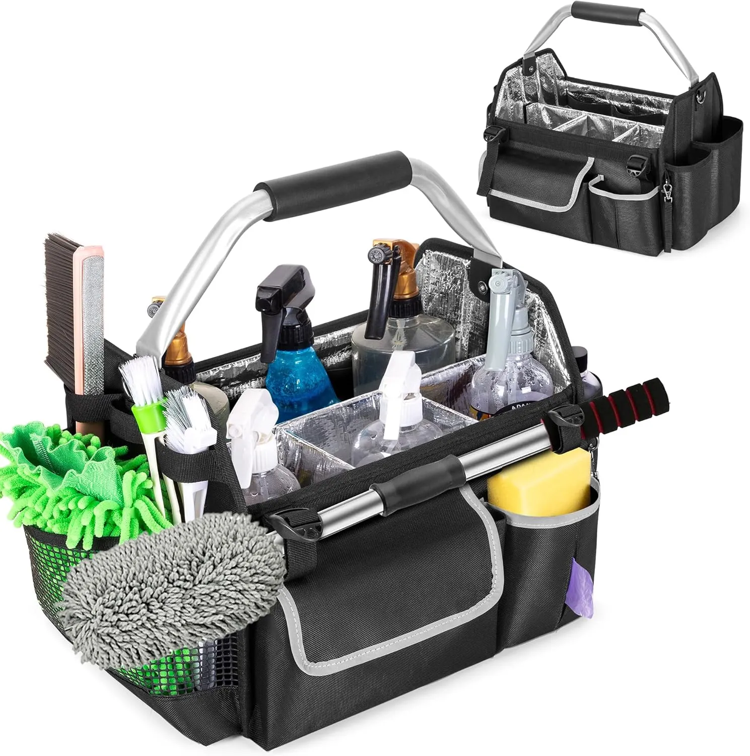 Wearable Detailing Caddy, Quick Load Collapsible Car Care Bag with Handle & Shoulder Strap, Detail Carry Organizer with Multi Pockets for Auto Cleaning Supplies & Vehicle Wash Tools, Bag Only