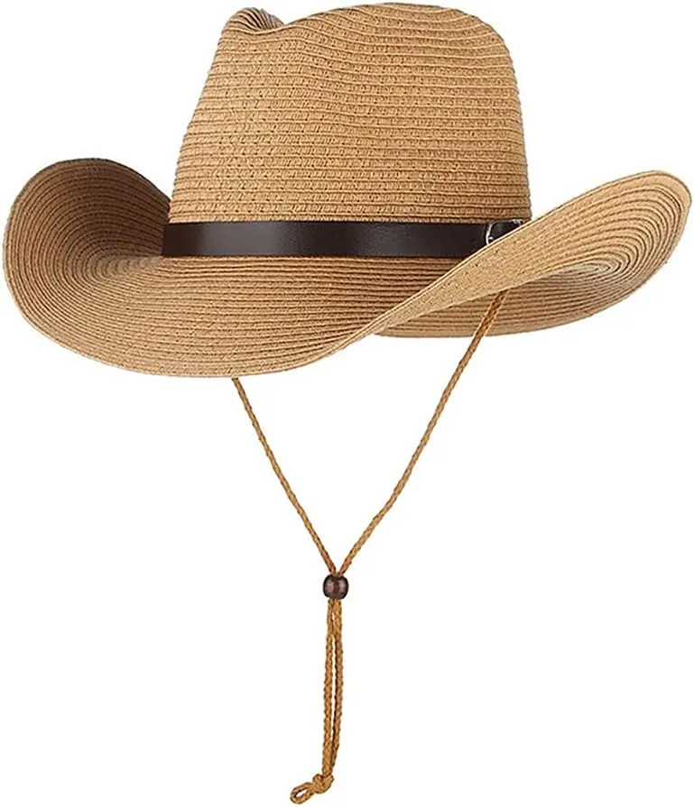 Western Cowboy Hat for Men Women Beach Sun Hat Wide Brim Panama Fedora Outdoor Foldable Summer Straw Sombrero Rancher Cap