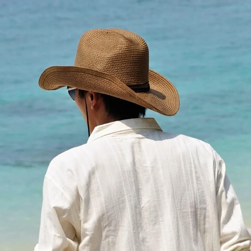 Western Cowboy Hat for Men Women Beach Sun Hat Wide Brim Panama Fedora Outdoor Foldable Summer Straw Sombrero Rancher Cap