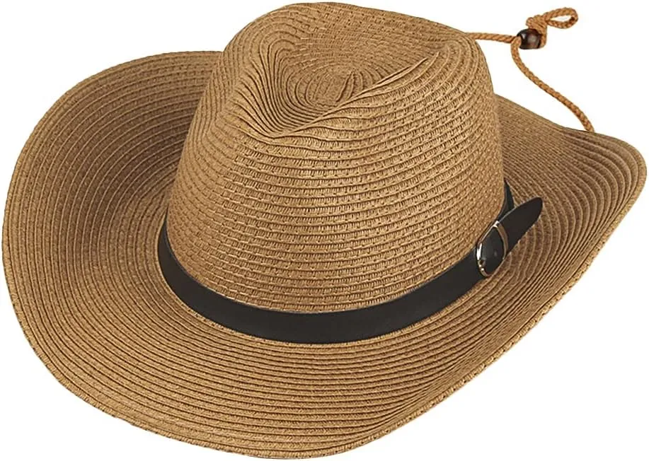 Western Cowboy Hat for Men Women Beach Sun Hat Wide Brim Panama Fedora Outdoor Foldable Summer Straw Sombrero Rancher Cap