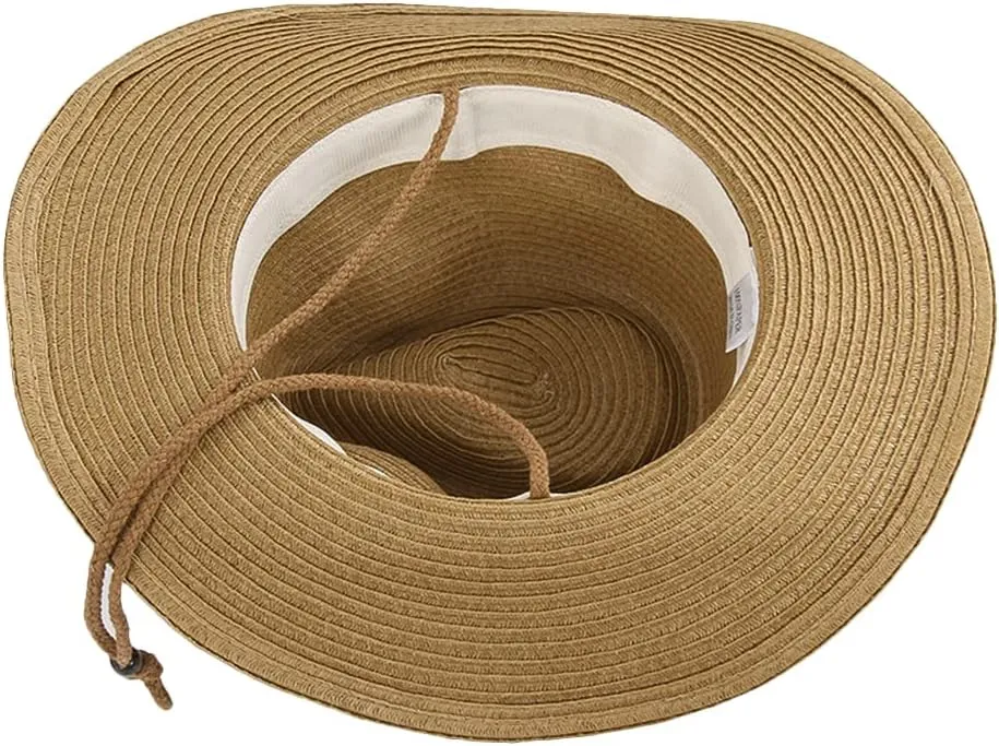 Western Cowboy Hat for Men Women Beach Sun Hat Wide Brim Panama Fedora Outdoor Foldable Summer Straw Sombrero Rancher Cap