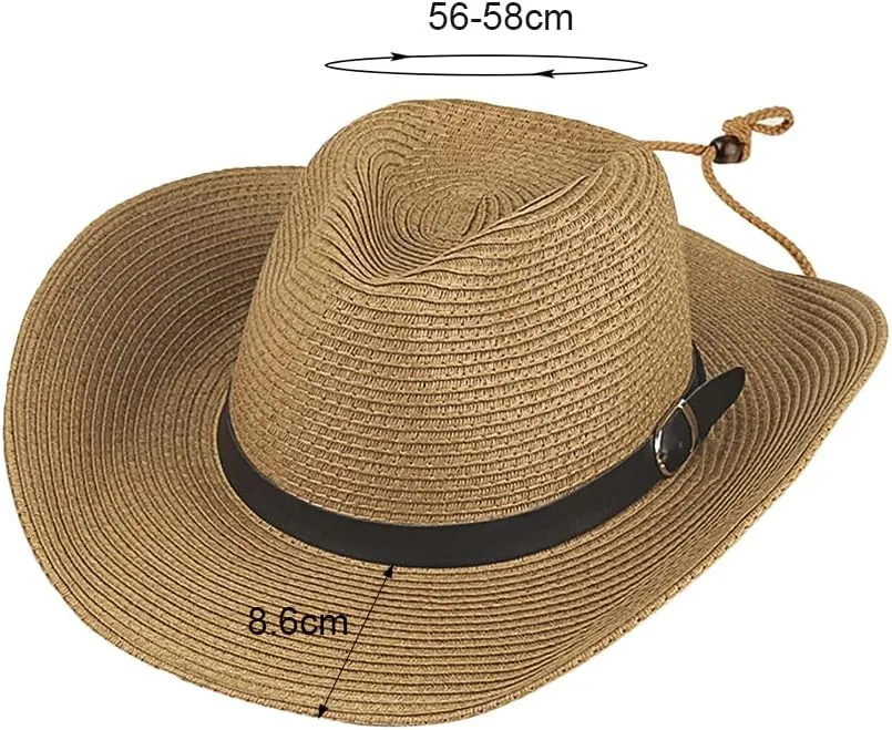 Western Cowboy Hat for Men Women Beach Sun Hat Wide Brim Panama Fedora Outdoor Foldable Summer Straw Sombrero Rancher Cap