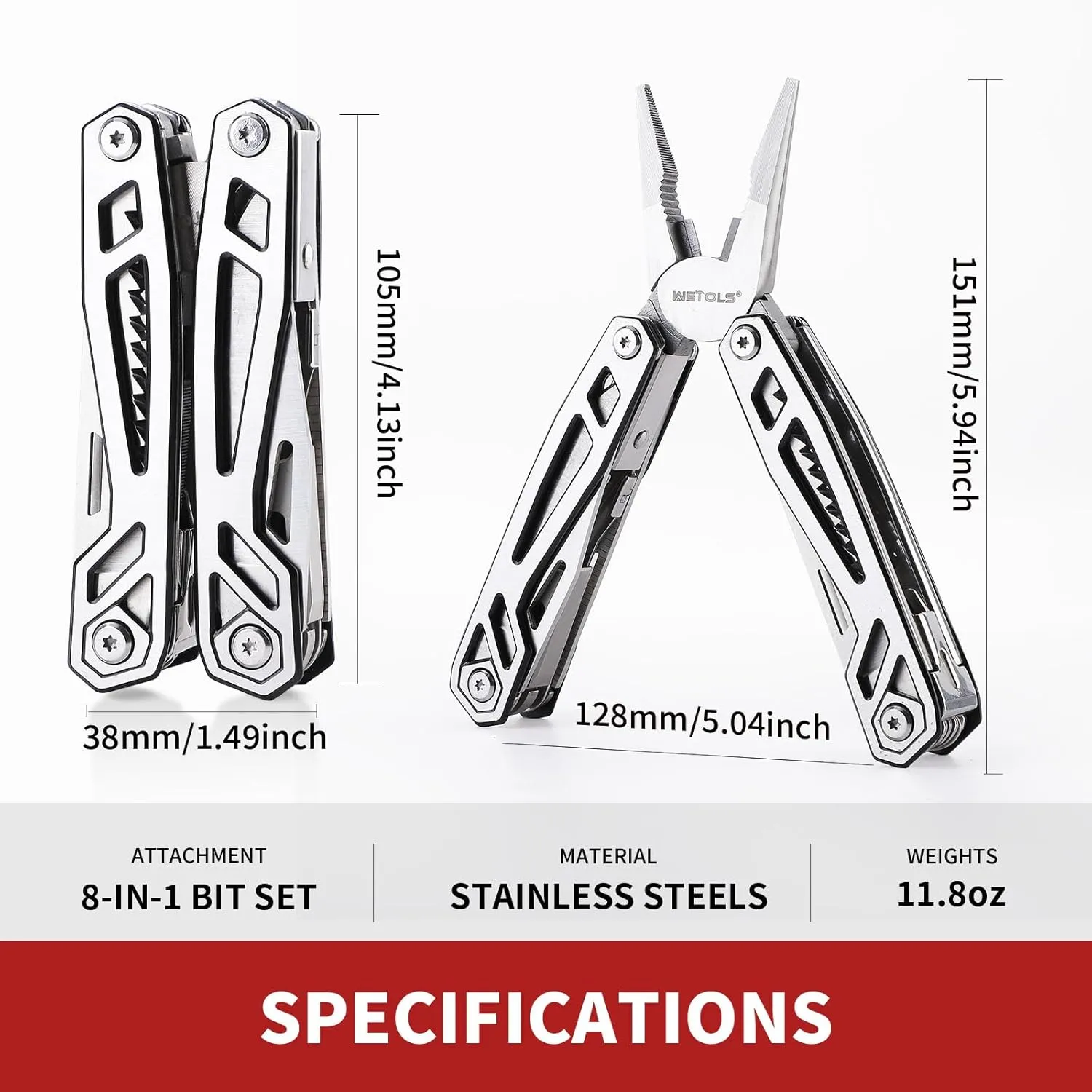 WETOLS Multitool Needle Nose Pliers,21-in-1 Stainless Steel Multi Tool Pocket Knife with Screwdriver Sleeve,Self-locking Survival Knife with EDC Pouch-Great for Outdoor, Simple Repair, Camping, Hiking