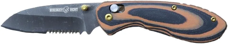 WHISKEY BENT HAT CO. Catch Pin Lock Sheepsfoot Blade Folding Pocket Knife w/Clip Thumbstud Opening 440C Stainless Steel Blade (Chaps - Serrated, 3.8" - Closed Length)