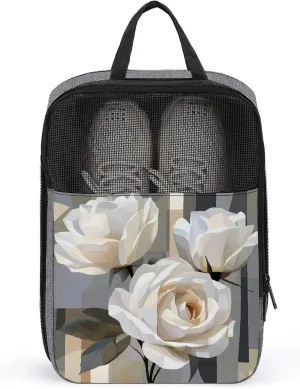 White Roses Geometric Shoe Bag for Travel Daily Use Anti-dust Storage Carrier Golf Shoe Pouch