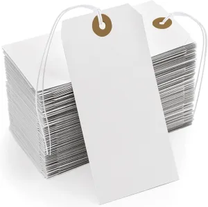 White Tags With String Attached, 200 Pcs Large Marking Paper Hanging Tags With Elastic Rope, Writable Price Blank Gift Tags for All Occasions