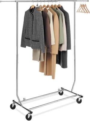 Whitmor Adjustable Rolling Garment Rack Collapsible Chrome