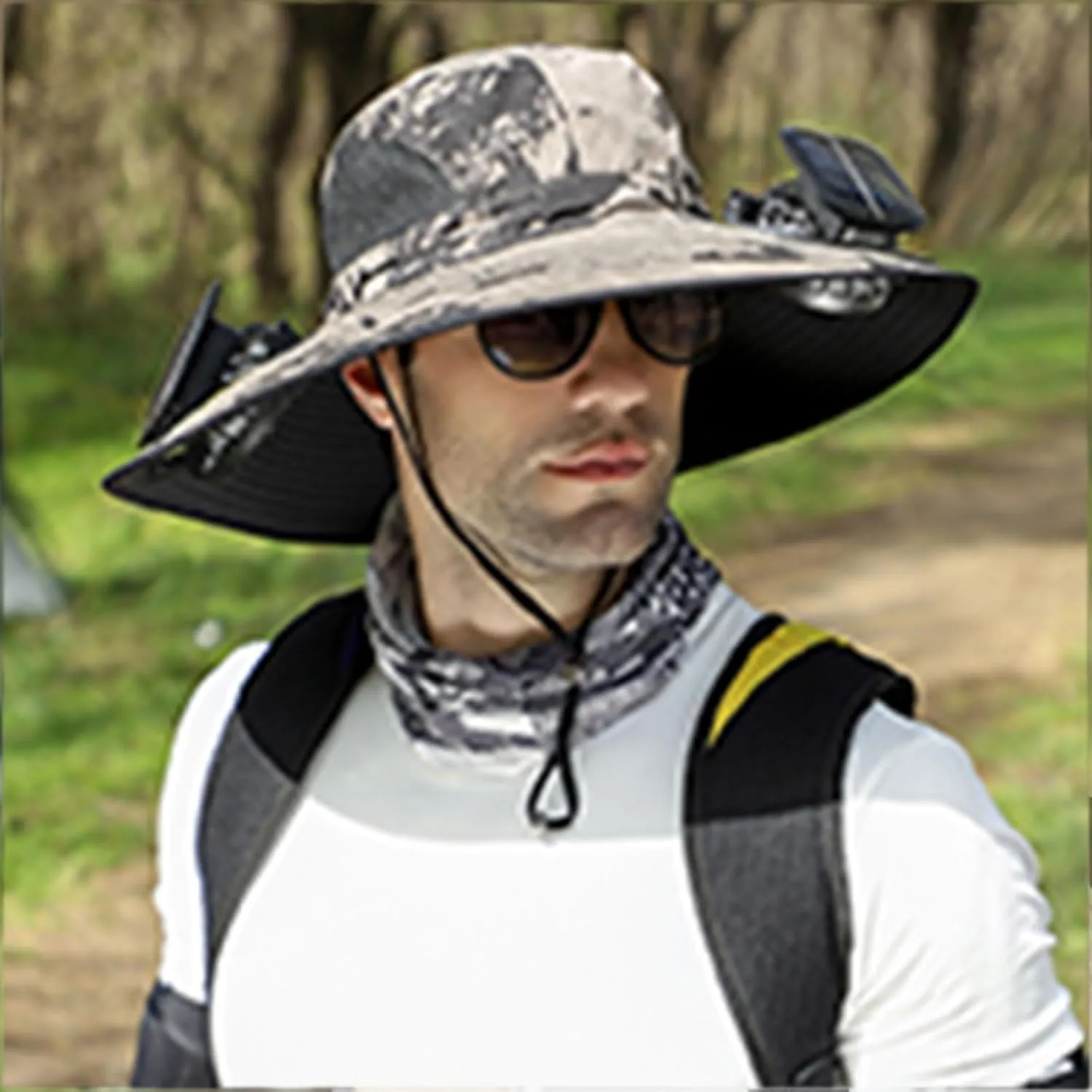 Wide Brim Solar Fan Outdoor Fishing Hat-Solar & USB Charging, Solar Fan Hat, Waterproof Hat with Solar Fan Built