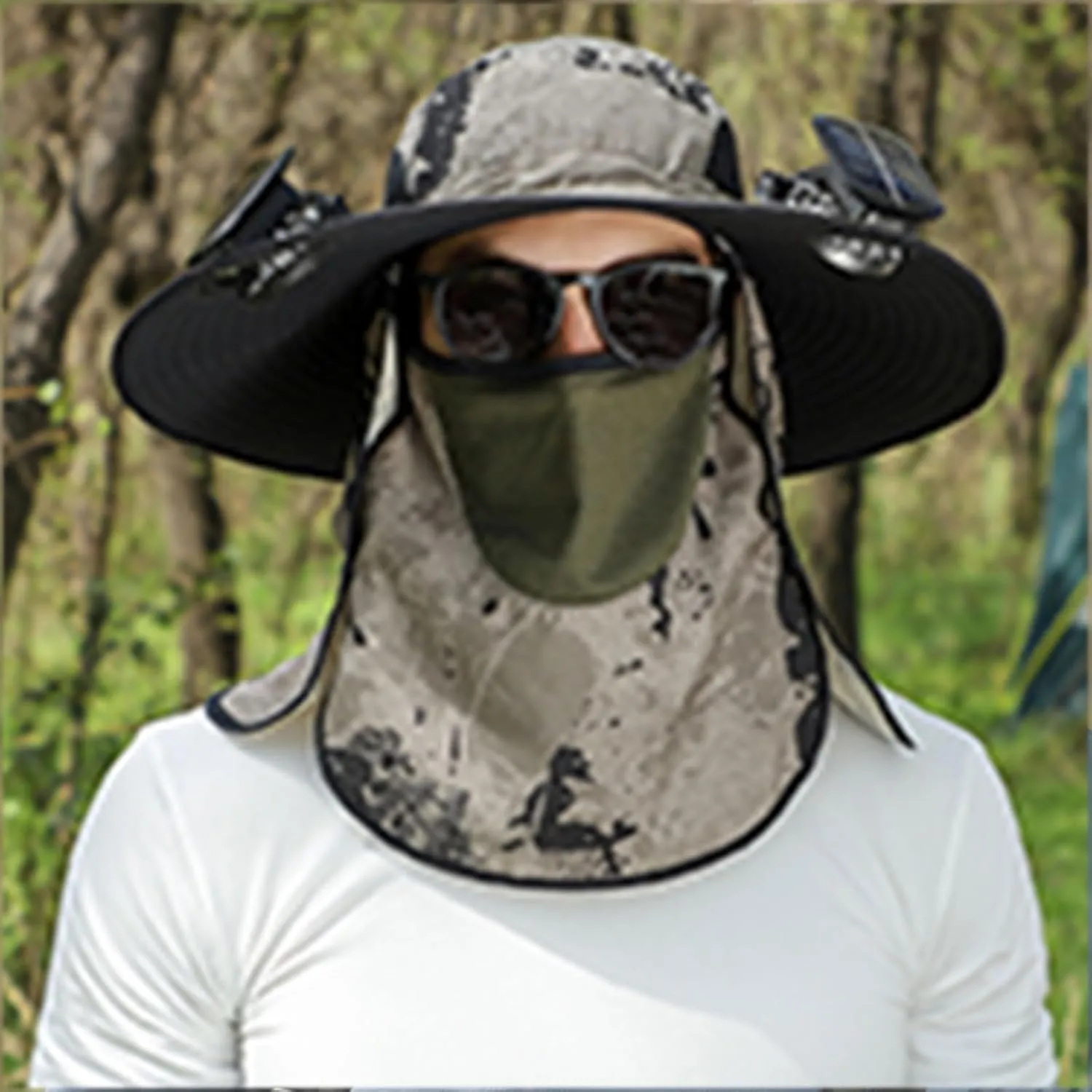 Wide Brim Solar Fan Outdoor Fishing Hat-Solar & USB Charging, Solar Fan Hat, Waterproof Hat with Solar Fan Built