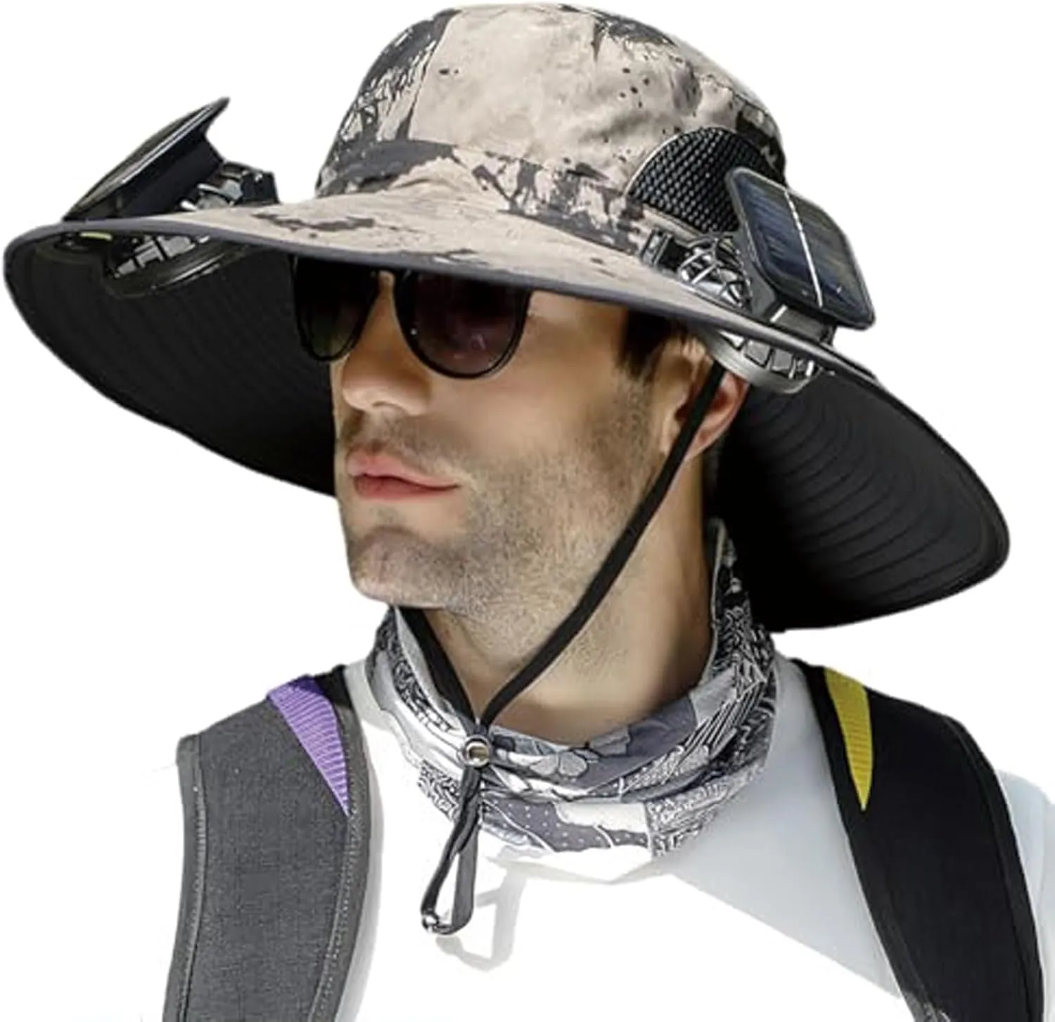 Wide Brim Solar Fan Outdoor Fishing Hat-Solar & USB Charging, Solar Fan Hat, Waterproof Hat with Solar Fan Built