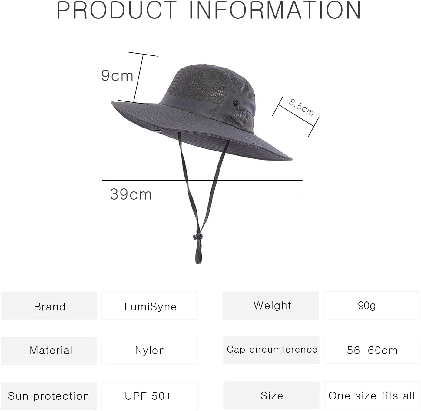 Wide Brim Sun Hat, UPF 50 , Breathable Mesh Bucket Hat, Boonie Hat with Adjustable Chin Strap, Foldable Fishing Hat