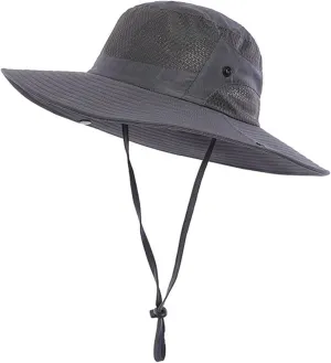 Wide Brim Sun Hat, UPF 50 , Breathable Mesh Bucket Hat, Boonie Hat with Adjustable Chin Strap, Foldable Fishing Hat