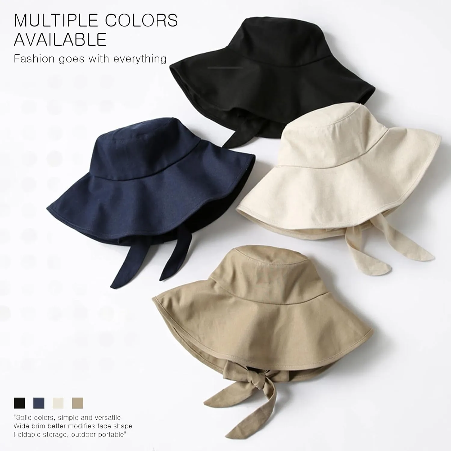 Wide Brim Sun Hat UPF 50  Cotton Bucket Hat with Chin Strap Adjustable Foldable Summer Beach Cap Fishing Hat