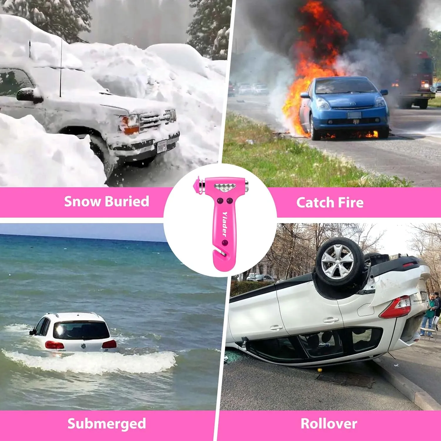 Window Breaker, 3-in-1 Emergency Escape Tool with Car Window Breaker and Seatbelt Cutter, Car Safety Hammer Car Essentials Tool for Women