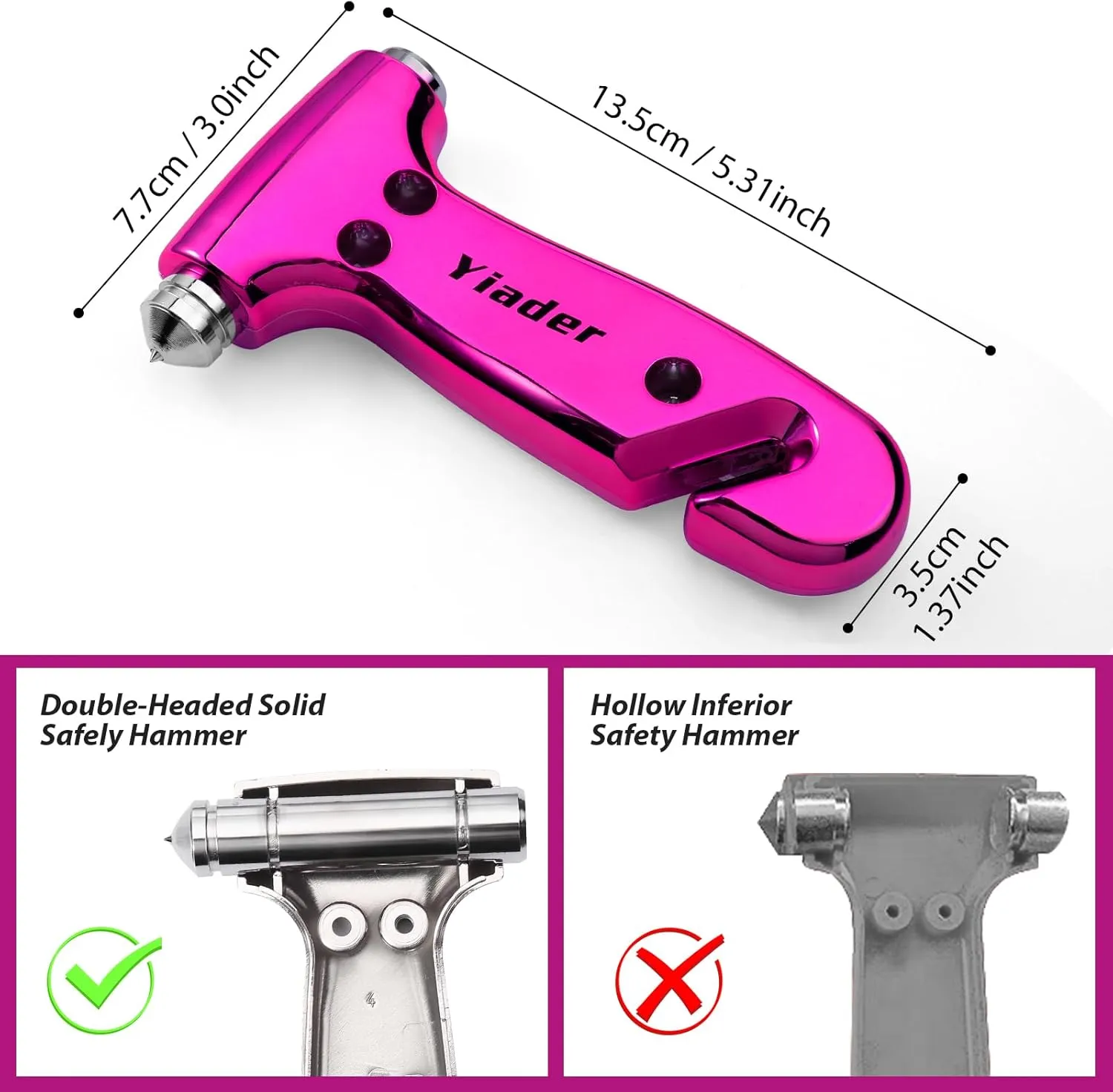 Window Breaker, 3-in-1 Emergency Escape Tool with seat Belt Cutter and Glass Breaker, Safety Emergency Car Escape Tool for Car, Electroplating Pink