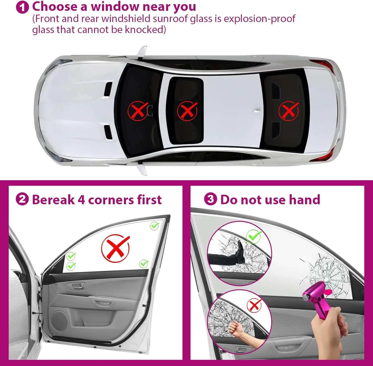Window Breaker, 3-in-1 Emergency Escape Tool with seat Belt Cutter and Glass Breaker, Safety Emergency Car Escape Tool for Car, Electroplating Pink