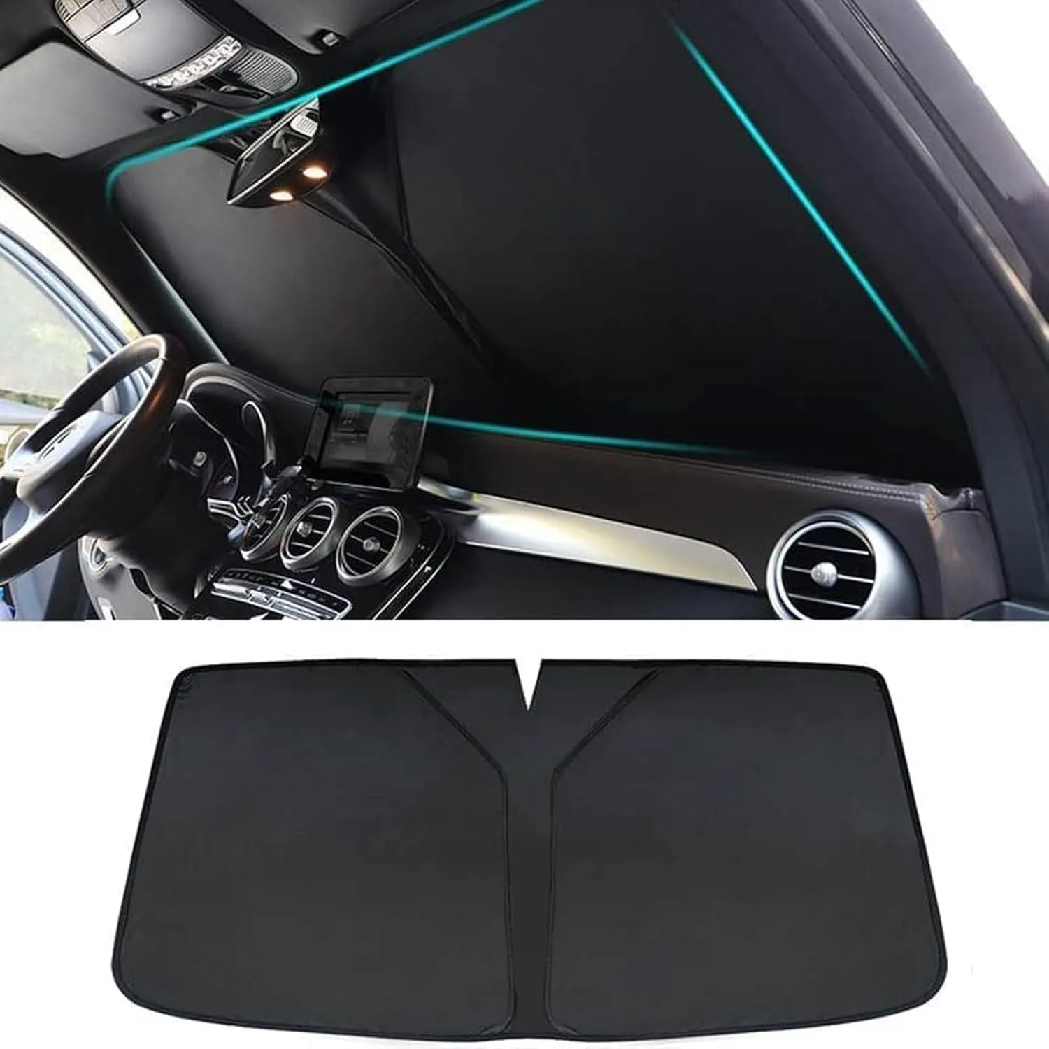 Windscreen Sun Shade for Suzuki Vitra 2016-2023, Foldable Car Front Windshield Sunshade Sun Protection UV Protection Interior Accessories,Black, normal