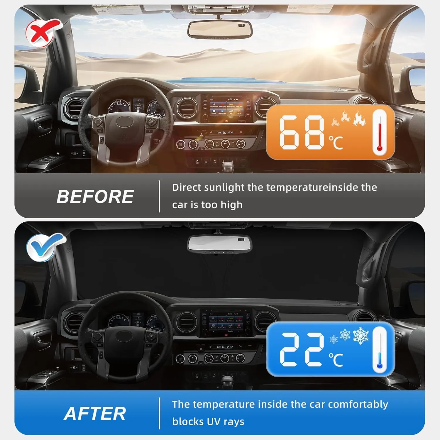 Windshield Sun Shade for Acura RDX 2019-2025 Double Layer 240T Front Window Shade Custom Fit RDX Sun Visor Foldable Shade Blocks UV Rays Summer Must Have Car Accessories