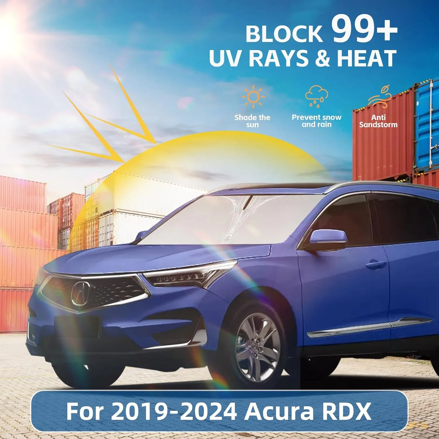 Windshield Sun Shade for Acura RDX 2019-2025 Double Layer 240T Front Window Shade Custom Fit RDX Sun Visor Foldable Shade Blocks UV Rays Summer Must Have Car Accessories