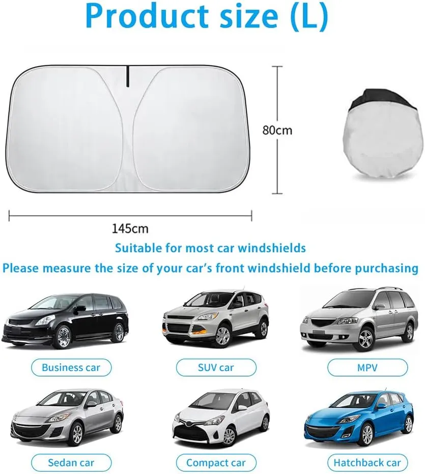 Windshield Sun Shade for Buick Excelle GX/Excelle HRV/Excelle XT, Foldable Car Sun Shade Windshield Cover Sun Shade Reflective Heat Insulation Car Sunshade with Storage Pouch,L-145X80cm