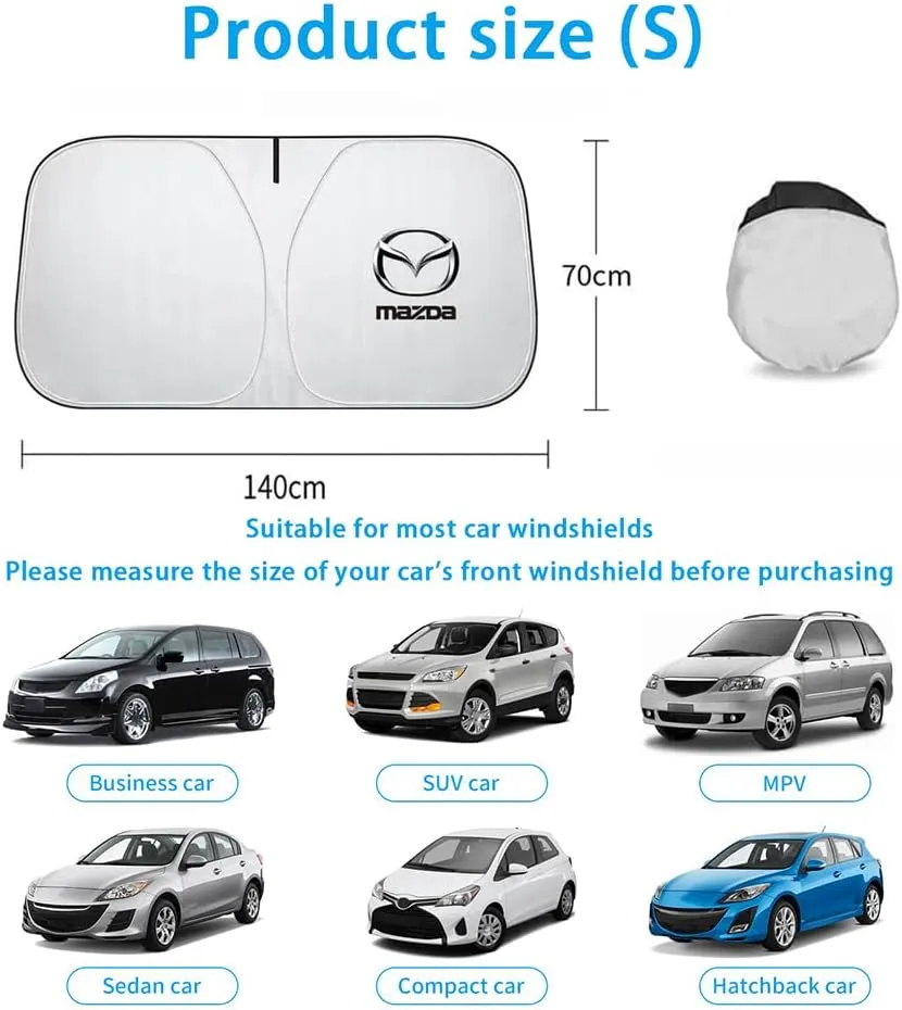 Windshield Sun Shade for Mazda Biante 2008-2018, Foldable Car Sun Shade Windshield Cover Sun Shade Reflective Heat Insulation Car Sunshade with Storage Pouch,S-140X70 cm
