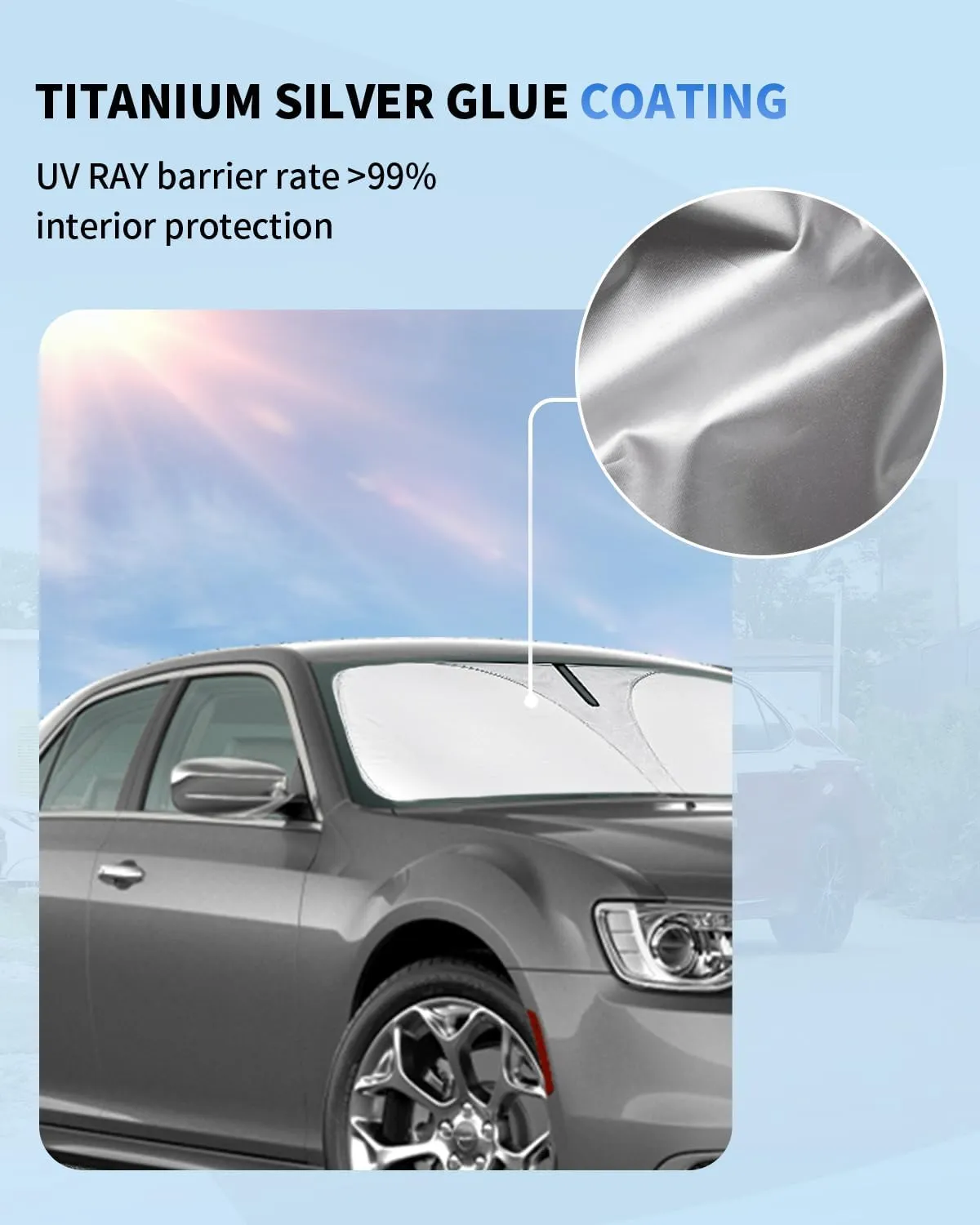 Windshield Sunshade for Chrysler 300 300C Front Window Sun Shade Custom Fit Chrysler 300 300C 2011-2024 2025 Accessories Windshield Cover 4 Layers UV Rays Heat Protection Foldable Sun Visor Protector