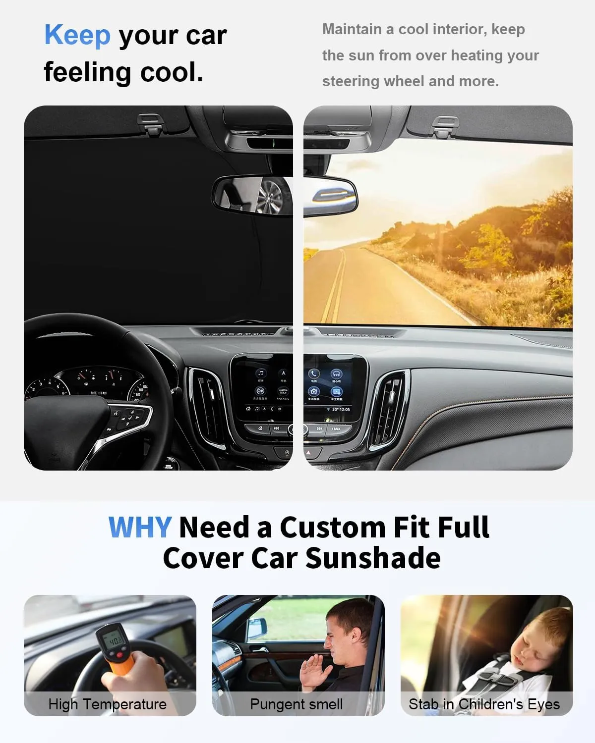 Windshield Sunshade for Chrysler 300 300C Front Window Sun Shade Custom Fit Chrysler 300 300C 2011-2024 2025 Accessories Windshield Cover 4 Layers UV Rays Heat Protection Foldable Sun Visor Protector