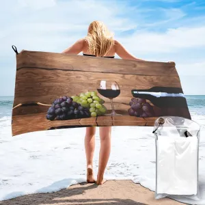 Wine Bottle Corks Grapes Print Microfiber Travel Towel Quick Dry Swim Gym Towel 31.5 X 15.8 Inch Absorbent with Loop Hand Towels Adults Camping Hiking Sports