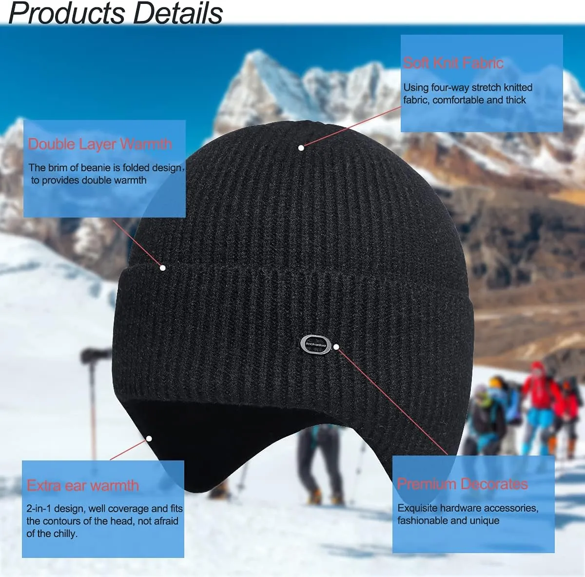 Winter Beanie Hats for Men Outdoor Stretchy Knit Ski Caps with Earflap Windproof
