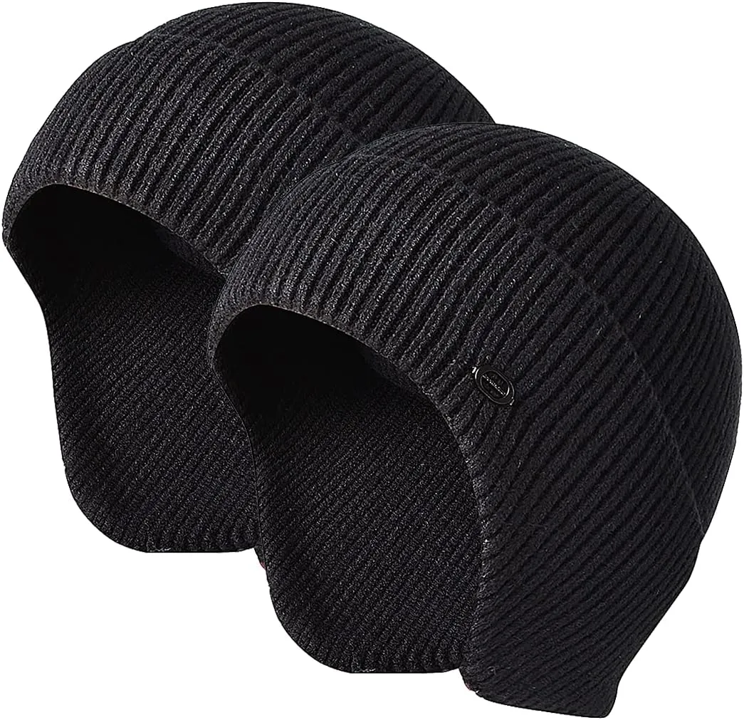Winter Beanie Hats for Men Outdoor Stretchy Knit Ski Caps with Earflap Windproof