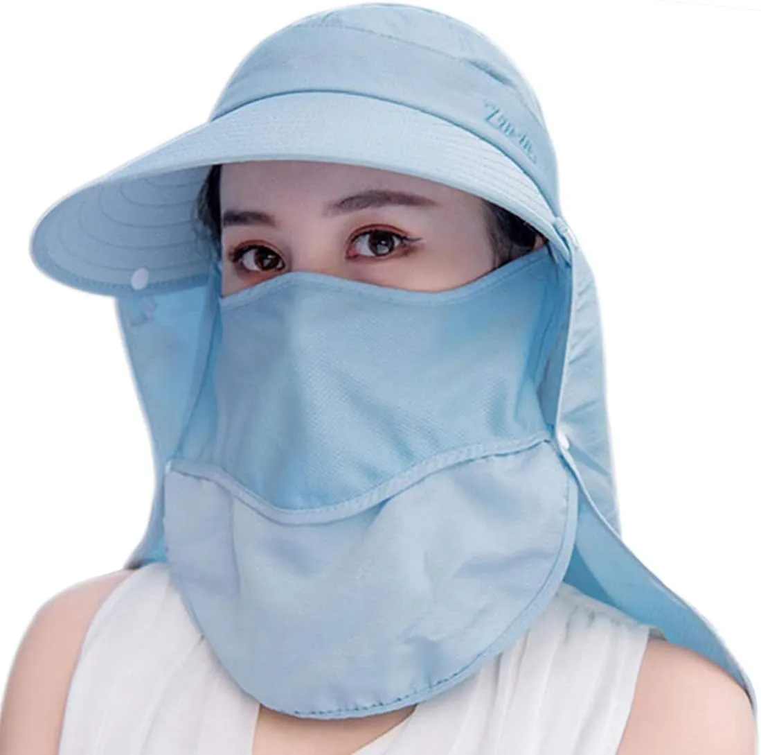 Women Sun Wide Brim UV Protection Fishing Hats Foldable Ponytail Summer Hat with Detachable Flap