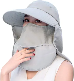 Women Sun Wide Brim UV Protection Fishing Hats Foldable Ponytail Summer Hat with Detachable Flap