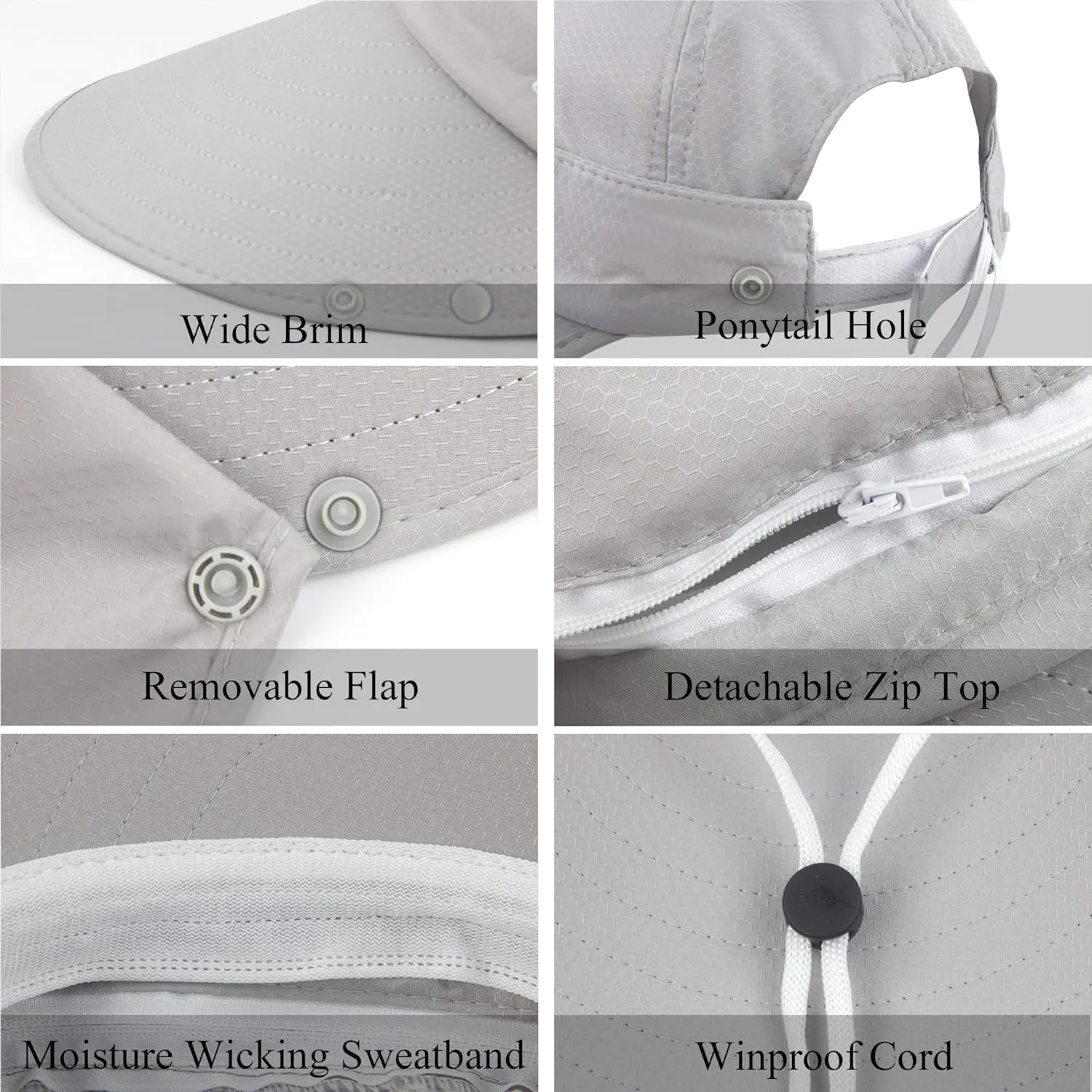 Women Sun Wide Brim UV Protection Fishing Hats Foldable Ponytail Summer Hat with Detachable Flap