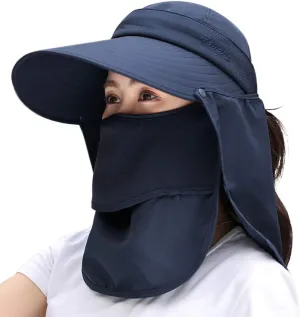 Women Sun Wide Brim UV Protection Fishing Hats Foldable Ponytail Summer Hat with Detachable Flap
