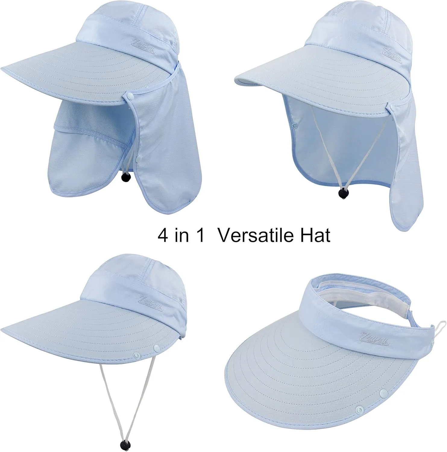 Women Sun Wide Brim UV Protection Fishing Hats Foldable Ponytail Summer Hat with Detachable Flap