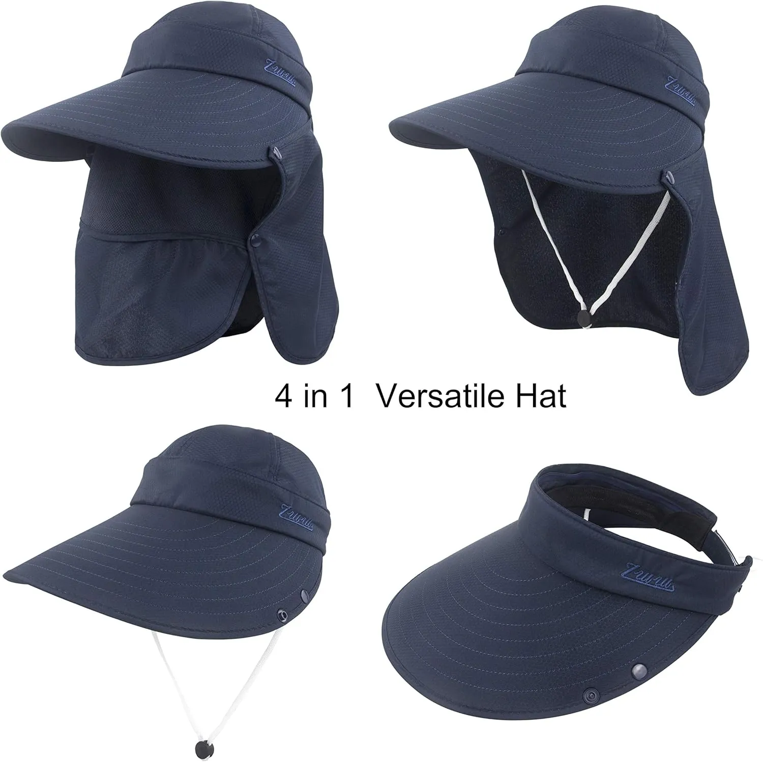 Women Sun Wide Brim UV Protection Fishing Hats Foldable Ponytail Summer Hat with Detachable Flap