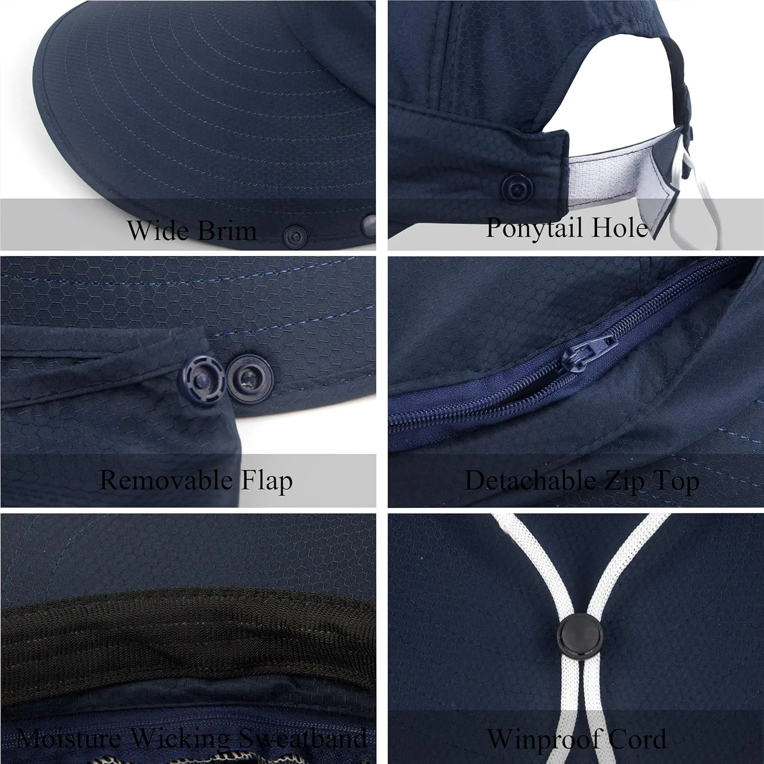 Women Sun Wide Brim UV Protection Fishing Hats Foldable Ponytail Summer Hat with Detachable Flap