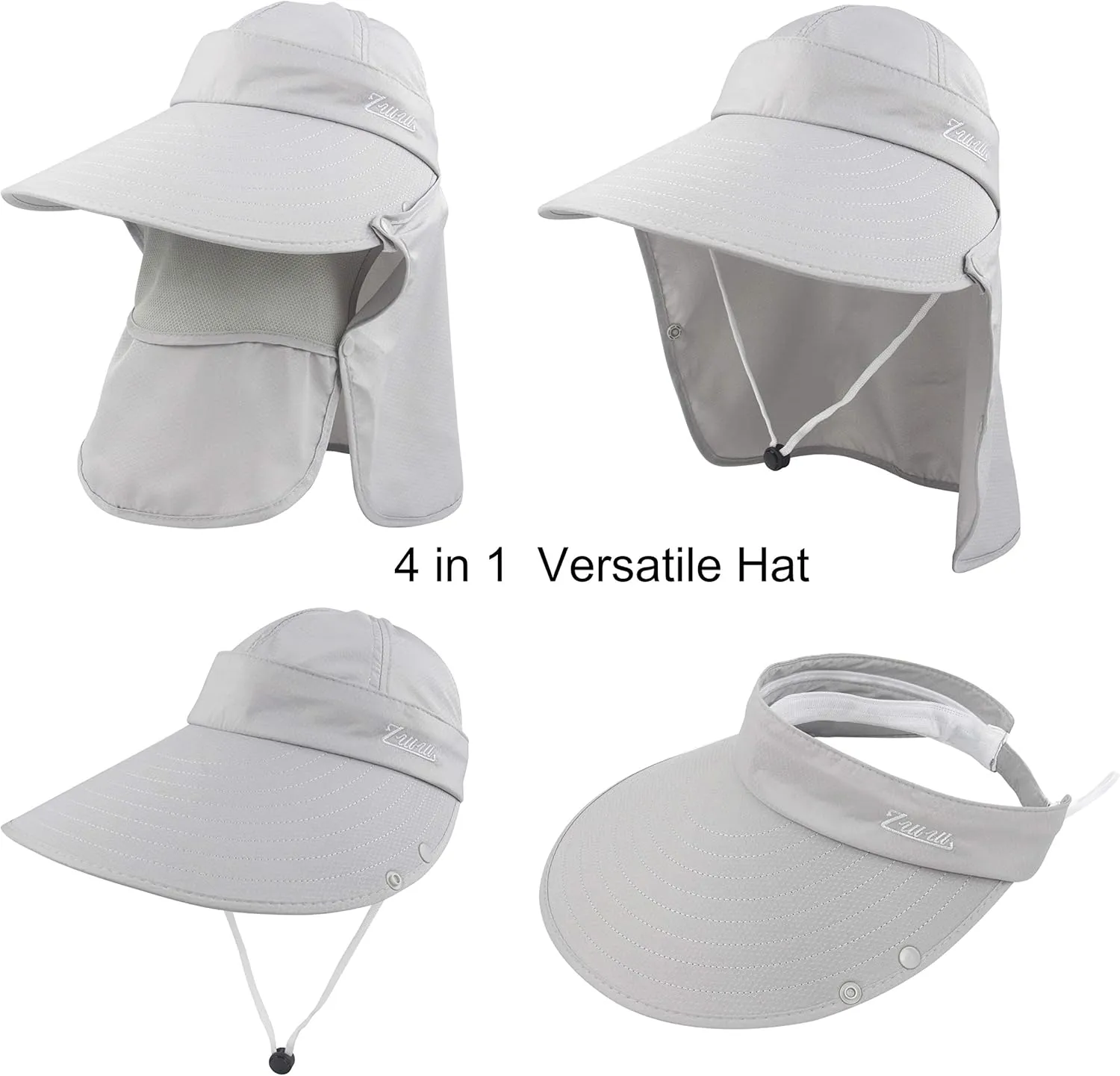 Women Sun Wide Brim UV Protection Fishing Hats Foldable Ponytail Summer Hat with Detachable Flap