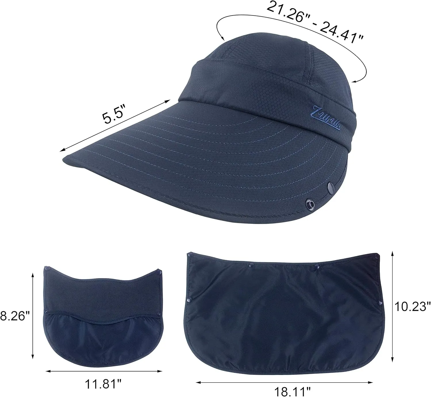 Women Sun Wide Brim UV Protection Fishing Hats Foldable Ponytail Summer Hat with Detachable Flap